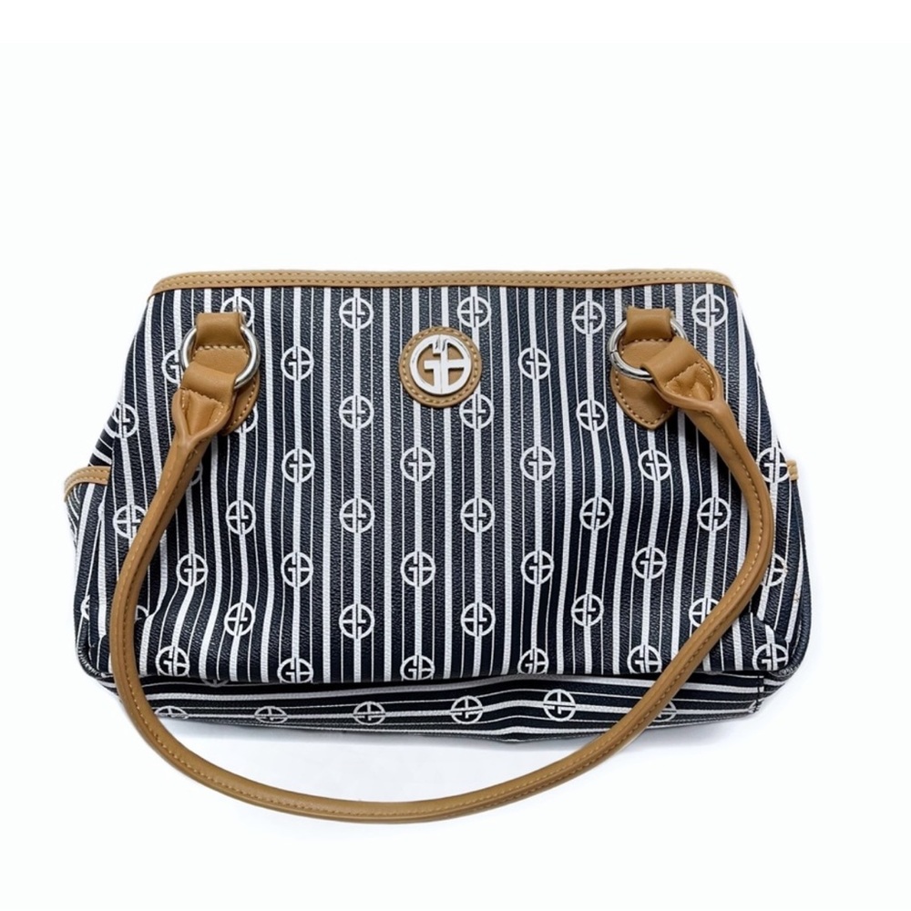 Giani Bernini Shoulder Bag Navy Blue Striped Logo Satchel